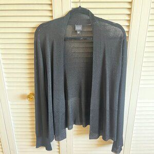 Eileen Fisher Black Open Front Cardigan Flowy Stretch semi sheer.